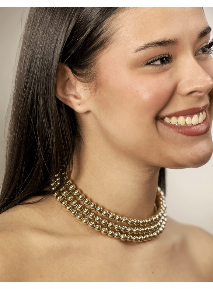 Gold Choker with 3 rows of beads