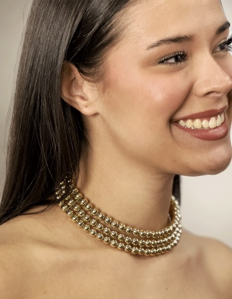 Tour de cou en or avec 3 rangs de perles