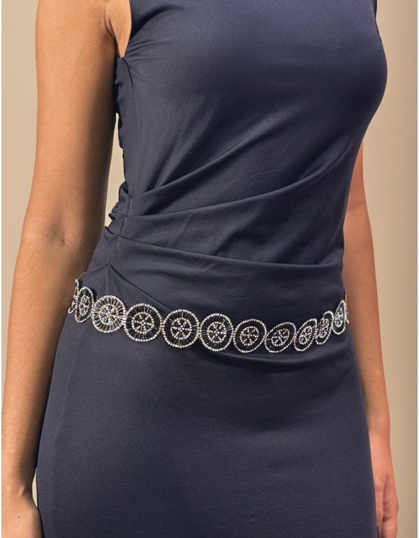 Ceinture de soirée avec fleurs en strass noir