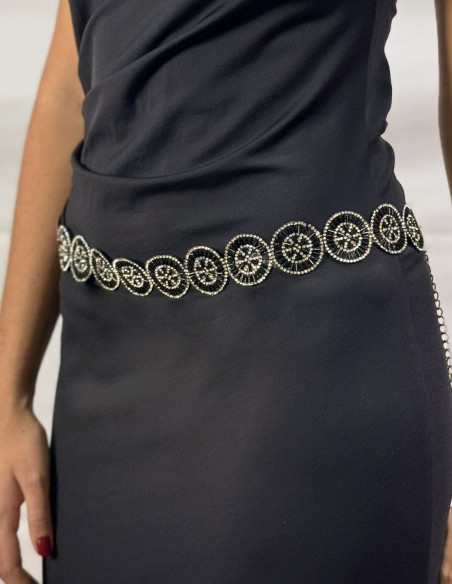 Ceinture de soirée avec fleurs en strass noir