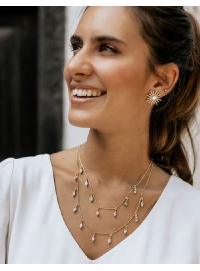 Collar con doble cadena con circonitas en forma de gotas