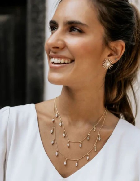 Collar con doble cadena con circonitas en forma de gotas