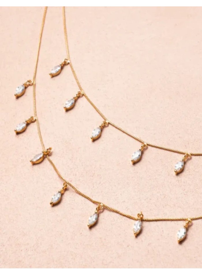 Collar con doble cadena con circonitas en forma de gotas