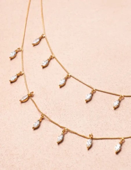 Collar con doble cadena con circonitas en forma de gotas