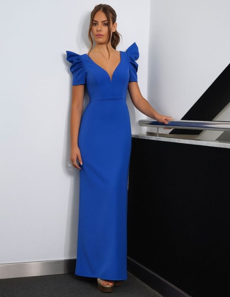 Elegant long dress with V-neckline and butterfly sleeves