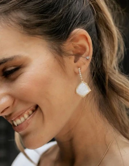 Earrings with central stone surrounded by zircons