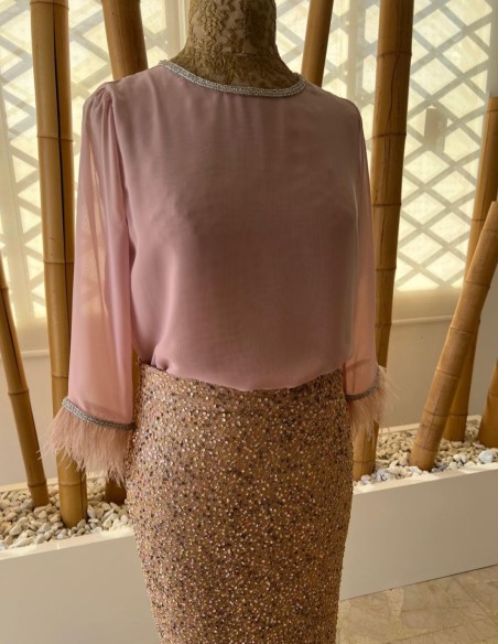 Falda midi de lentejuelas para invitadas de boda dorada para invitada