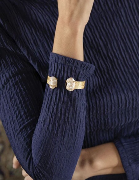 Bracelet réglable avec motif et pierres blanches