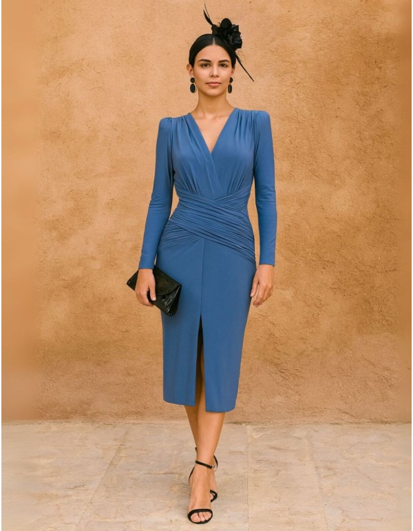 Knitted midi dress with crossover neckline 2