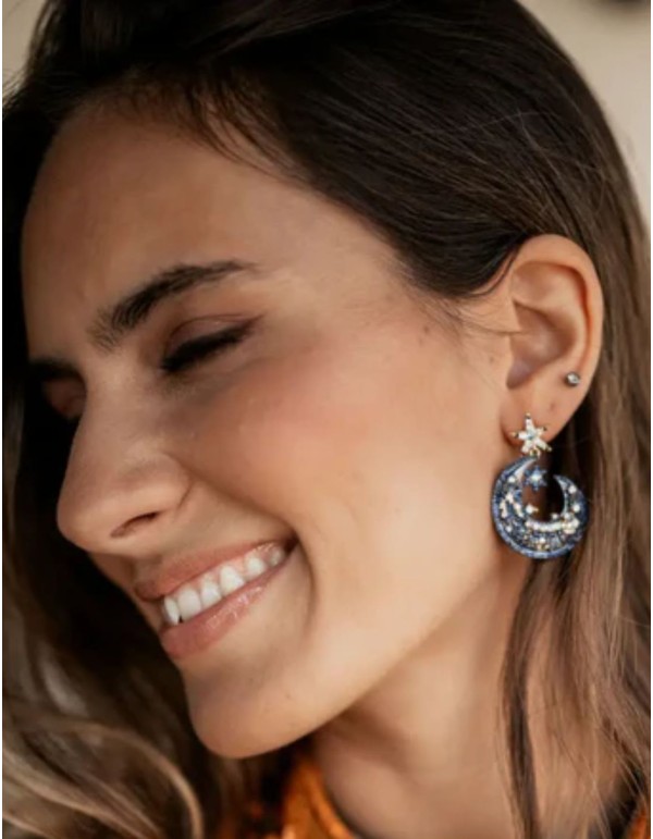 Earrings with star and moon with zirconia design 2