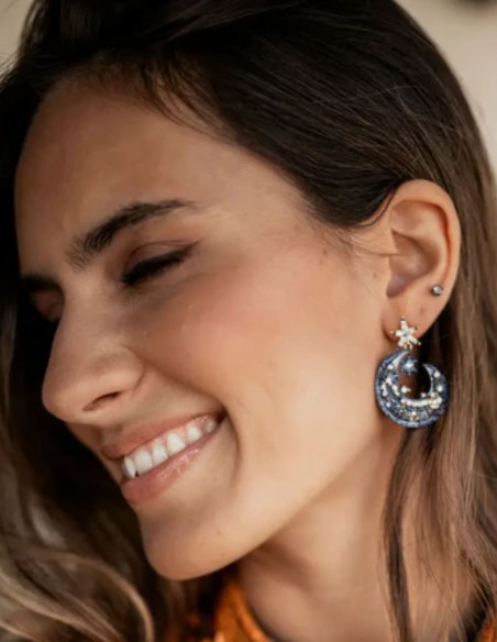 Boucles d'oreilles avec étoile et lune avec zircons