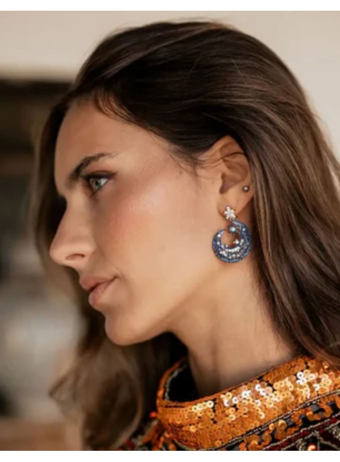 Earrings with star and moon with zirconia design