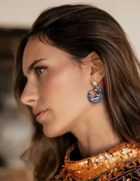 Boucles d'oreilles avec étoile et lune avec zircons