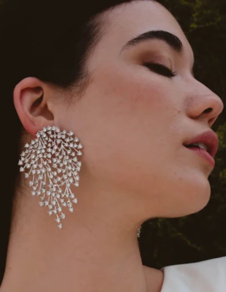 Boucles d'oreilles en argent avec structure ramifiée avec zirconias