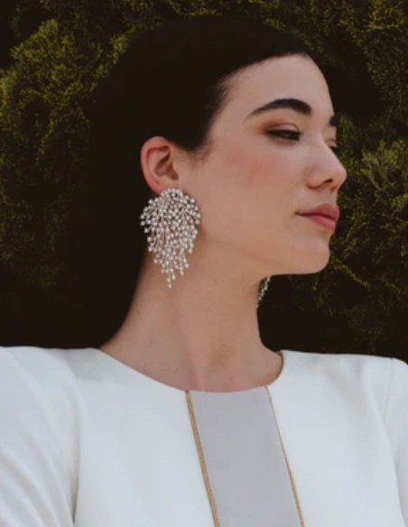 Earrings in silver with branched structure with zircons