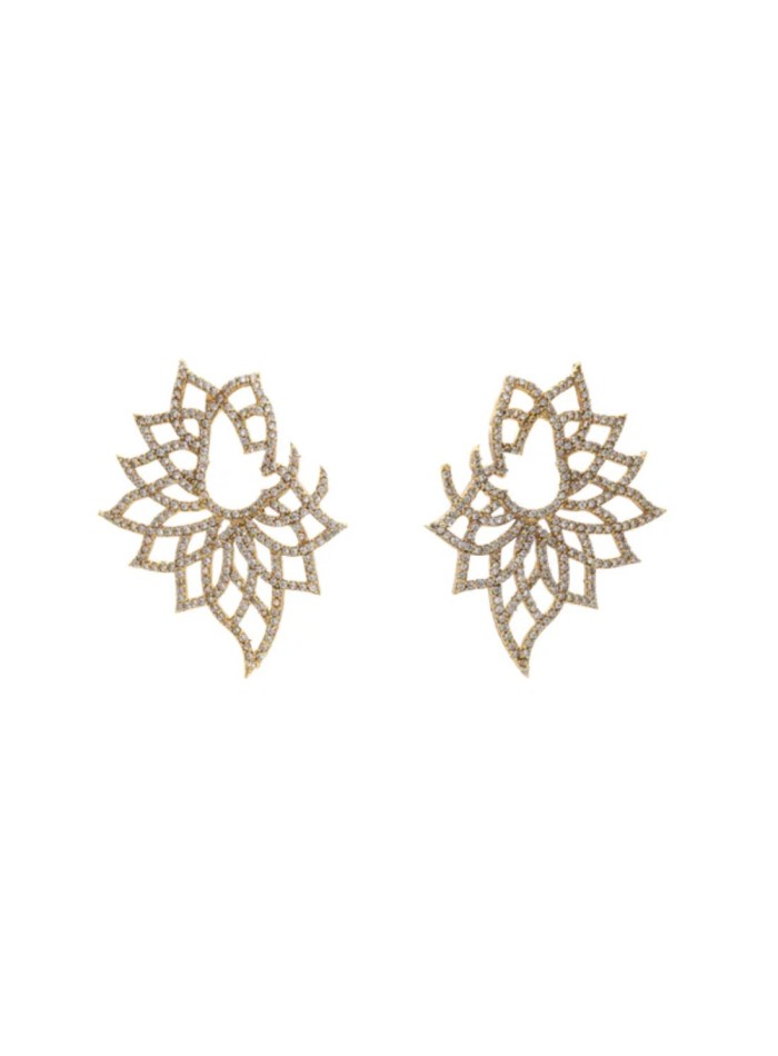 Earrings with flower design with zirconia setting
