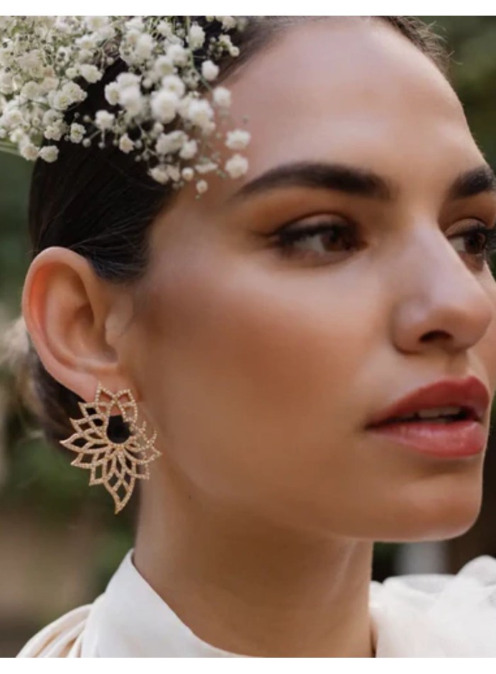 Boucles d'oreilles avec motif floral et...