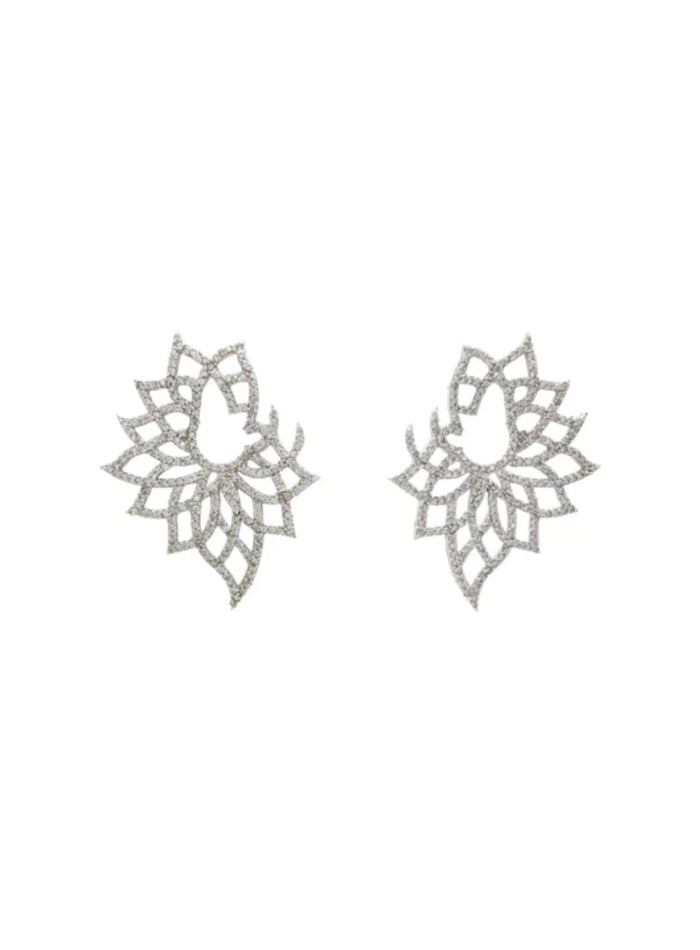 Earrings in silver with flower design with...