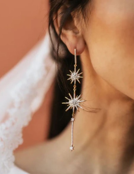 Long earrings in sterling silver with zirconia stones