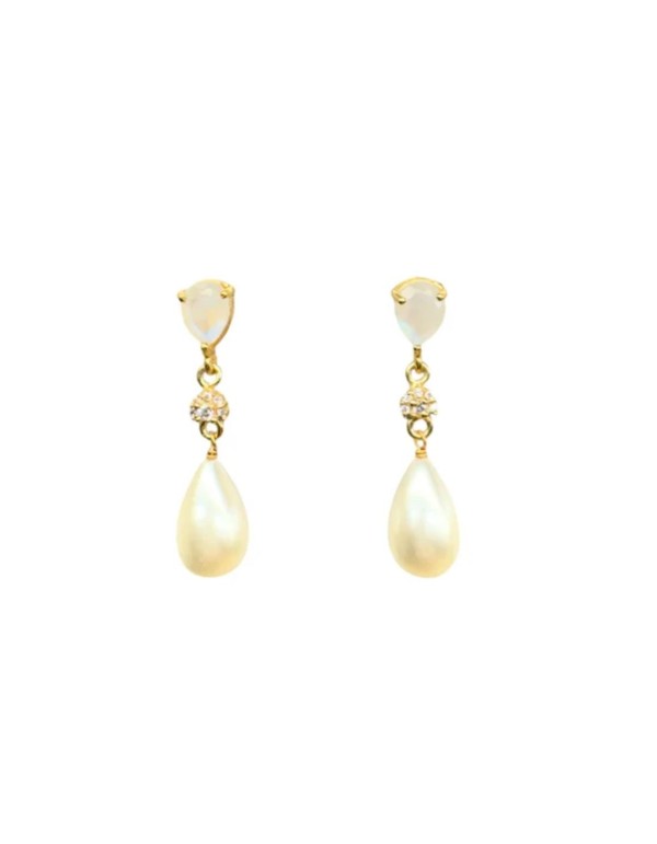 Earrings with moonstone and pearl in drop shape