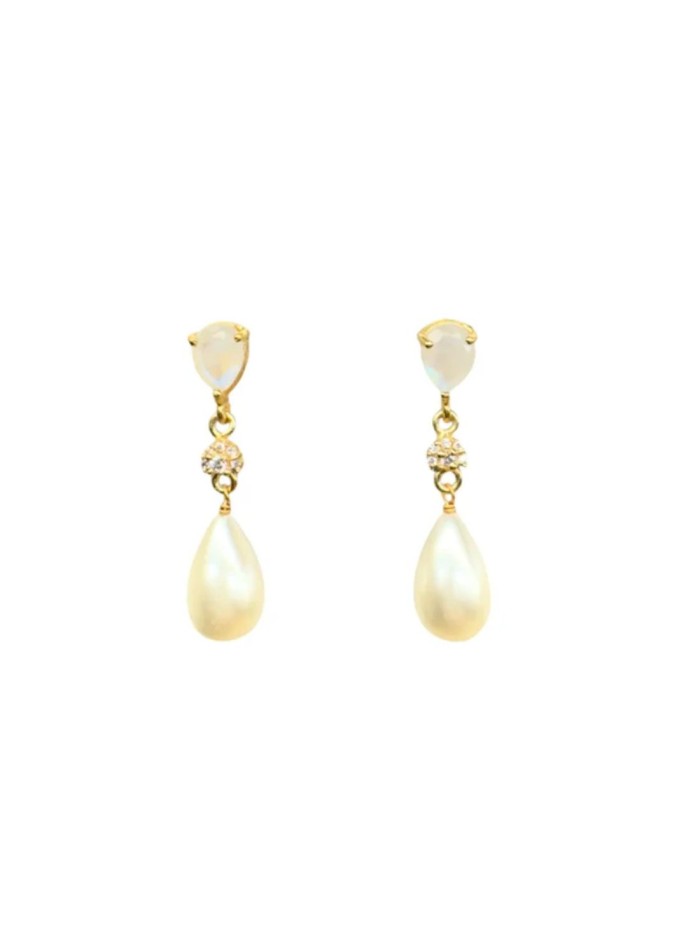 Earrings with moonstone and pearl in drop shape