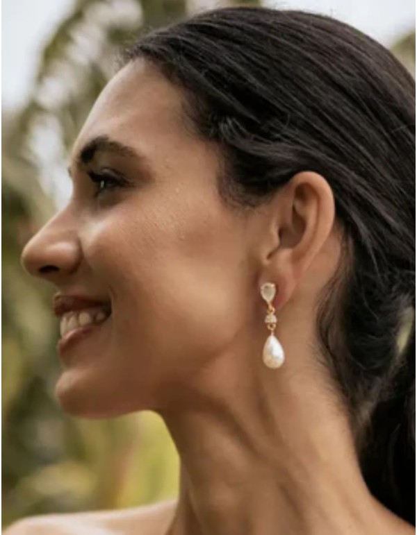 Boucles d'oreilles avec pierre de lune et perle en forme... 2