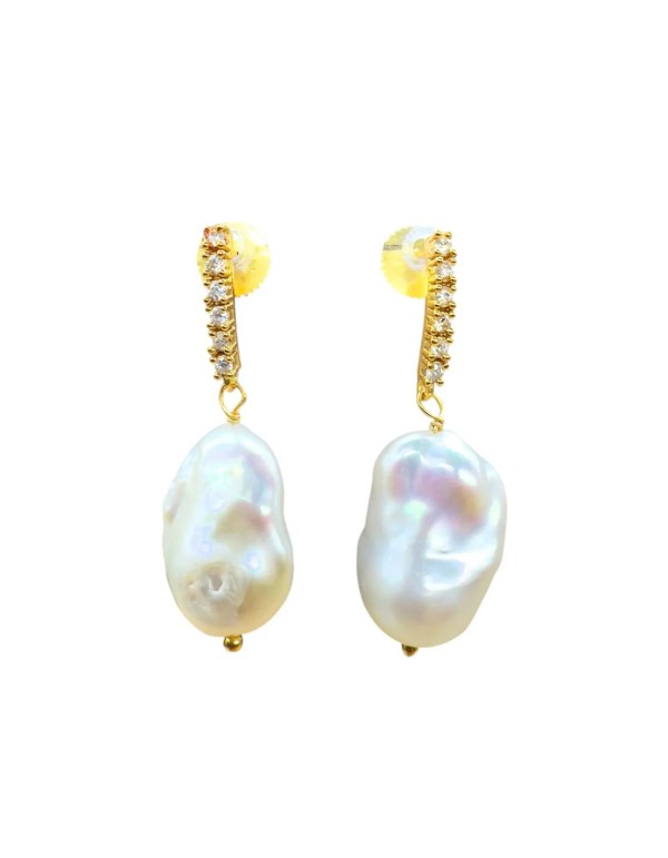 Earrings with zirconia wire and pearl pendant