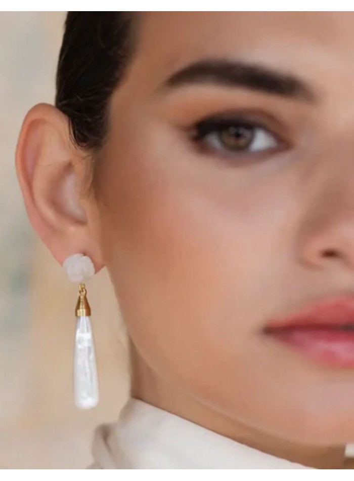 Boucles d'oreilles fleur et larme en nacre