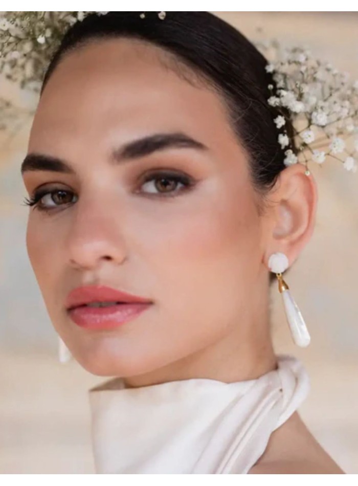 Boucles d'oreilles fleur et larme en nacre