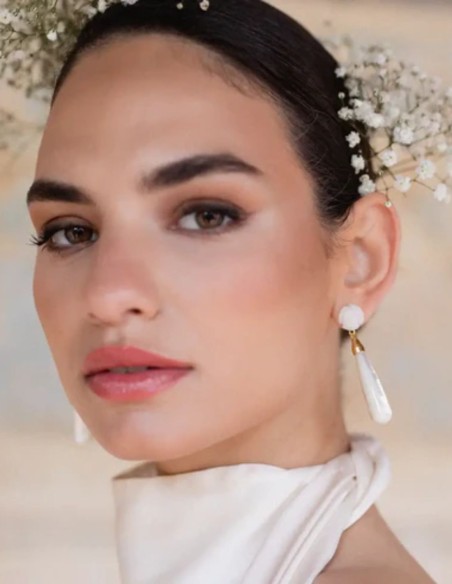 Boucles d'oreilles fleur et larme en nacre