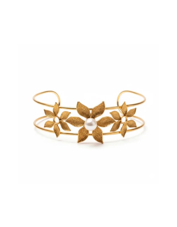 Choker rígido con diseño de flores y perla