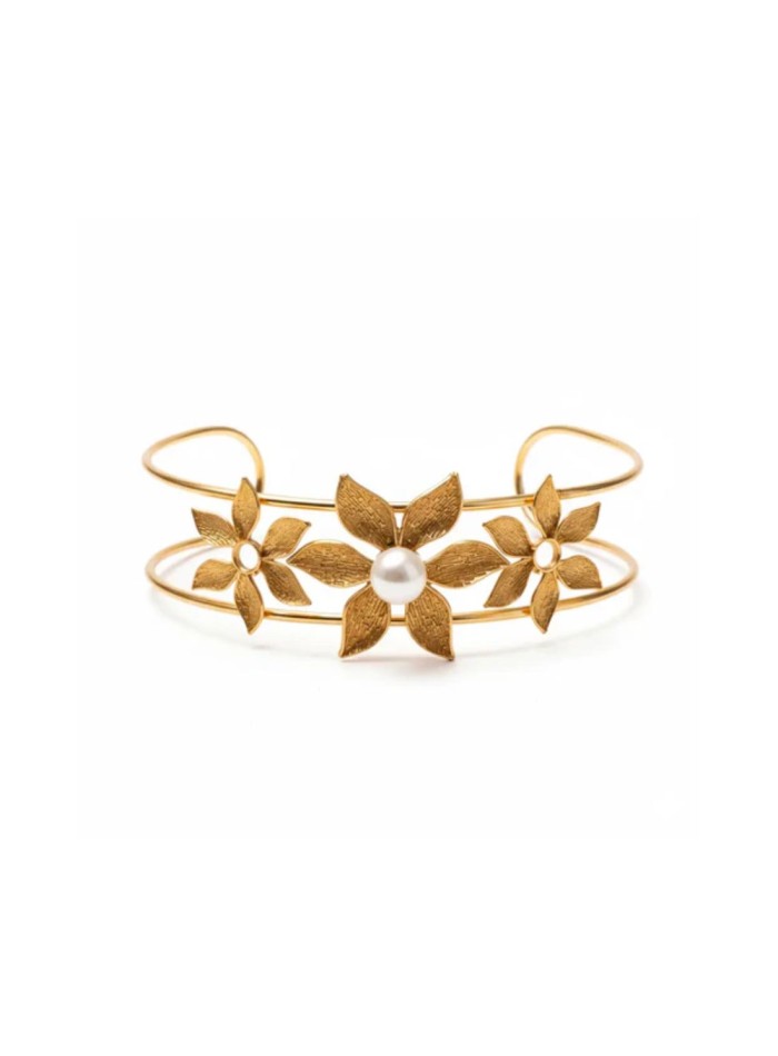 Choker rígido con diseño de flores y perla