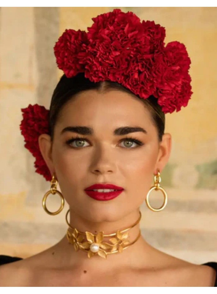 Choker rígido con diseño de flores y perla