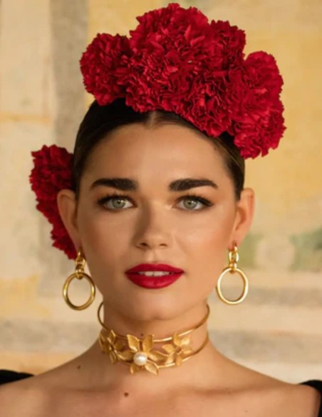 Choker rígido con diseño de flores y perla