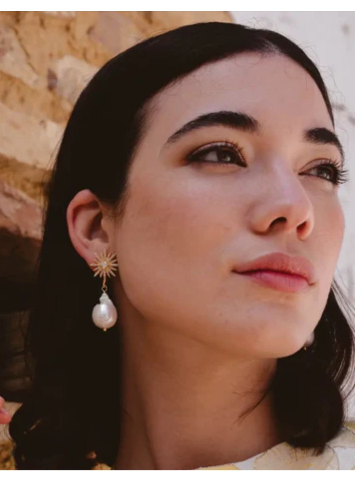 Boucles d'oreilles avec étoile en zircon et perles