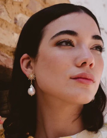 Boucles d'oreilles avec étoile en zircon et perles