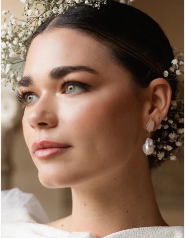 Boucles d'oreilles avec pierre de lune et perle 2