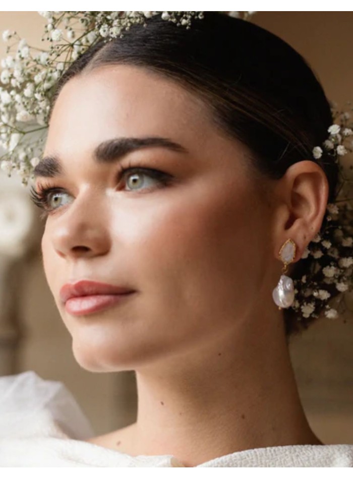 Boucles d'oreilles avec pierre de lune et perle