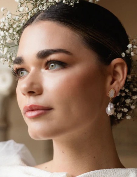 Pendientes con piedra lunar y perla