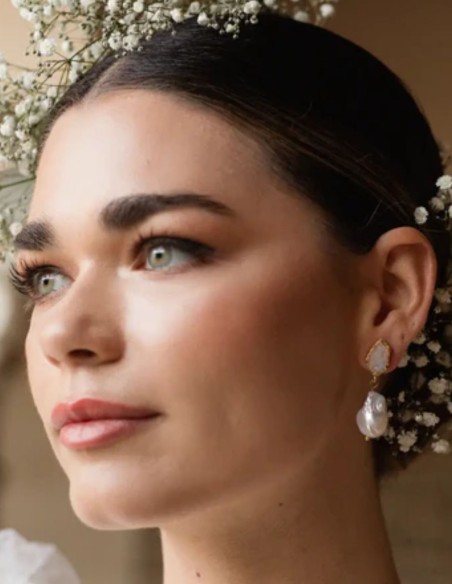 Boucles d'oreilles avec pierre de lune et perle