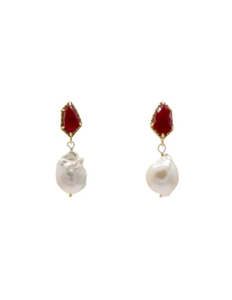 Longues boucles d'oreilles avec rubis et perle
