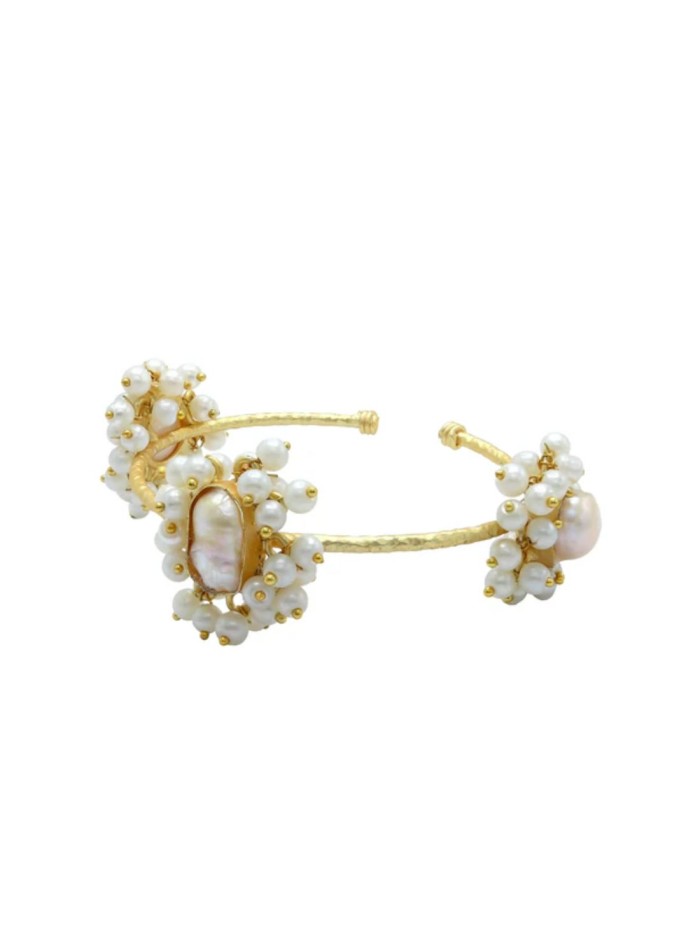 Brazalete ajustable con diseño de flores con perlas