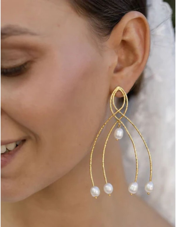 Boucles d'oreilles avec motifs géométriques et perles 2