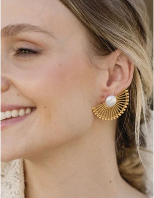 Boucles d'oreilles en demi-cercle avec pierre centrale 2