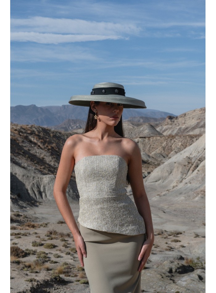 Asymmetrical strapless top and crepe skirt set