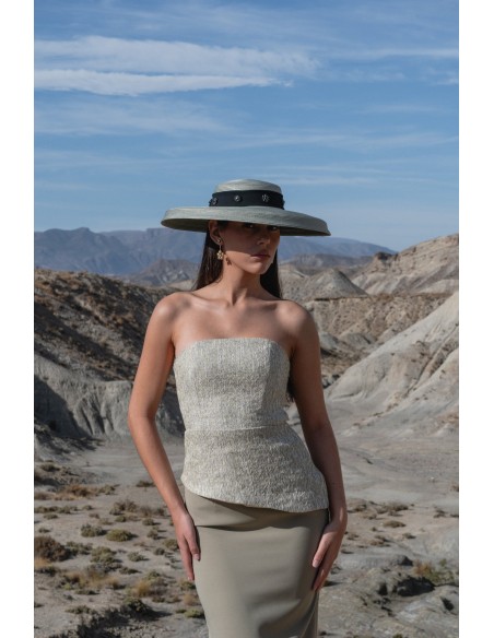 Ensemble bustier asymétrique et jupe en crêpe