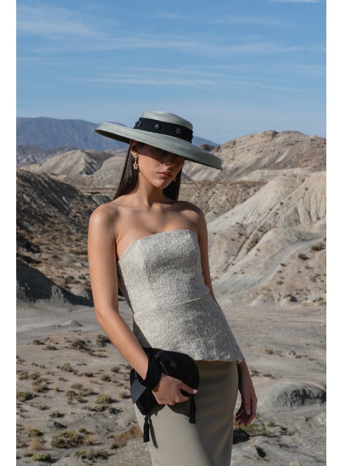 Asymmetrical strapless top and crepe skirt set