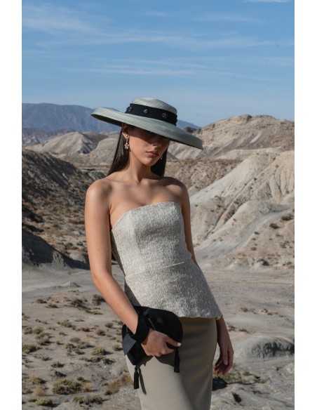 Ensemble bustier asymétrique et jupe en crêpe