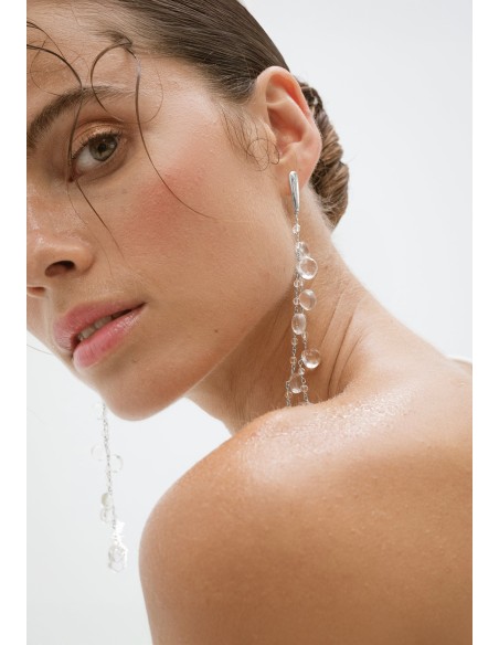 Pendientes largos de novia con cristales transparentes