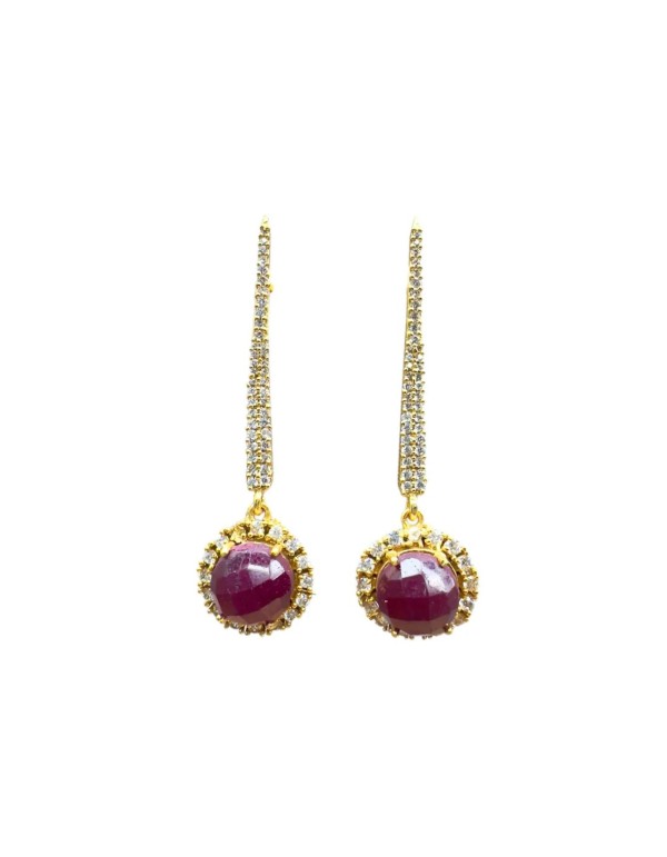 Pendientes largos con circonitas y piedra central